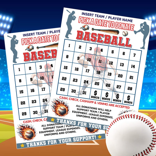 Baseball Pick A Date To Donate | Fundraising Donation Calendar Template