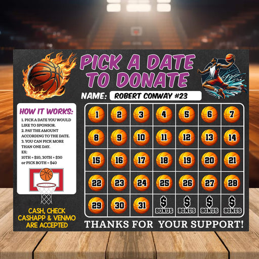 Basketball Calendar Fundraiser | School Pick a Date to Donate Sports Fundraiser Calendar