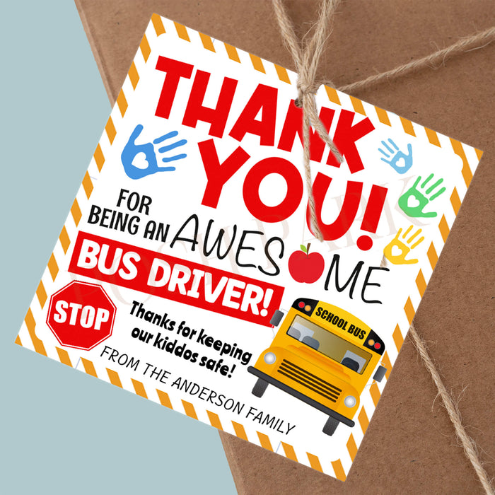 Customizable Bus Driver Thank You Tag | School Bus Driver Appreciation Gift Tag Template