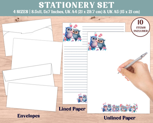 Owl Stationery Set for Teens and Adults | Cute Stationary Kit with Valentines Owl Couple