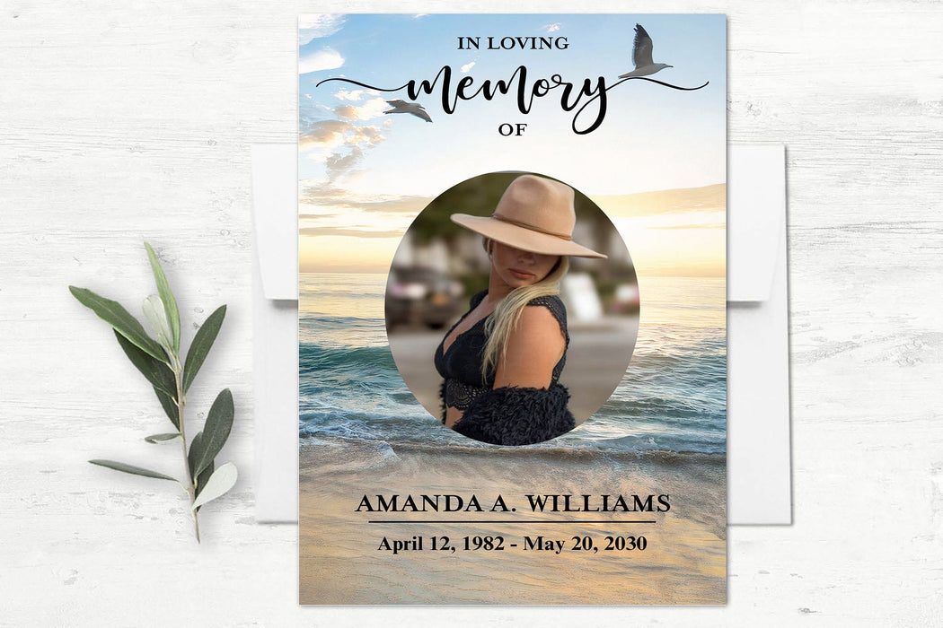 DIY Ocean Theme Obituary Template, Editable 4 Page Ocean Themed Funeral Brochure Personalized and Customizable