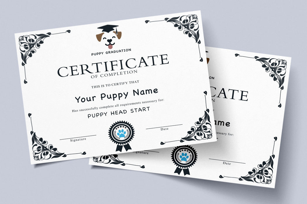 EDITABLE Puppy Dog Graduation Certificate Template, Downloadable Dog Award Certificate, Dog Training Certificate