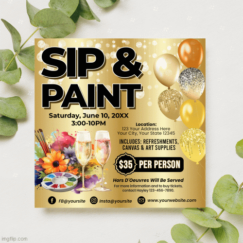 Customizable Sip and Paint Party Event Flyer Template Art Painting Themed Flyer Invitation