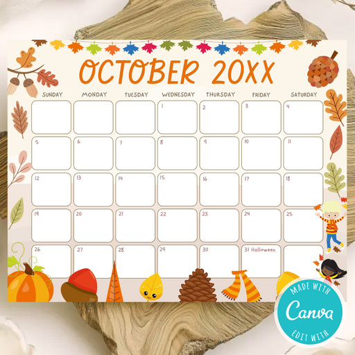 Autumn Harvest October Editable Calendar Design