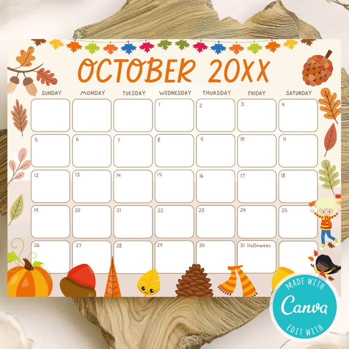 Autumn Harvest October Editable Calendar Design