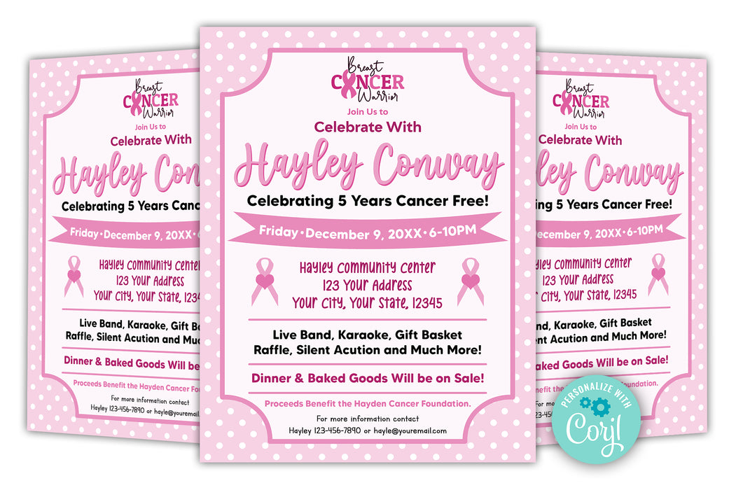 DIY Breast Cancer Survivor Flyer | Cancer Benefit Awareness Month Fundraiser Template - Posh Park diy-breast-cancer-survivor-flyer-cancer-benefit-awareness-month-fundraiser-template-posh-park