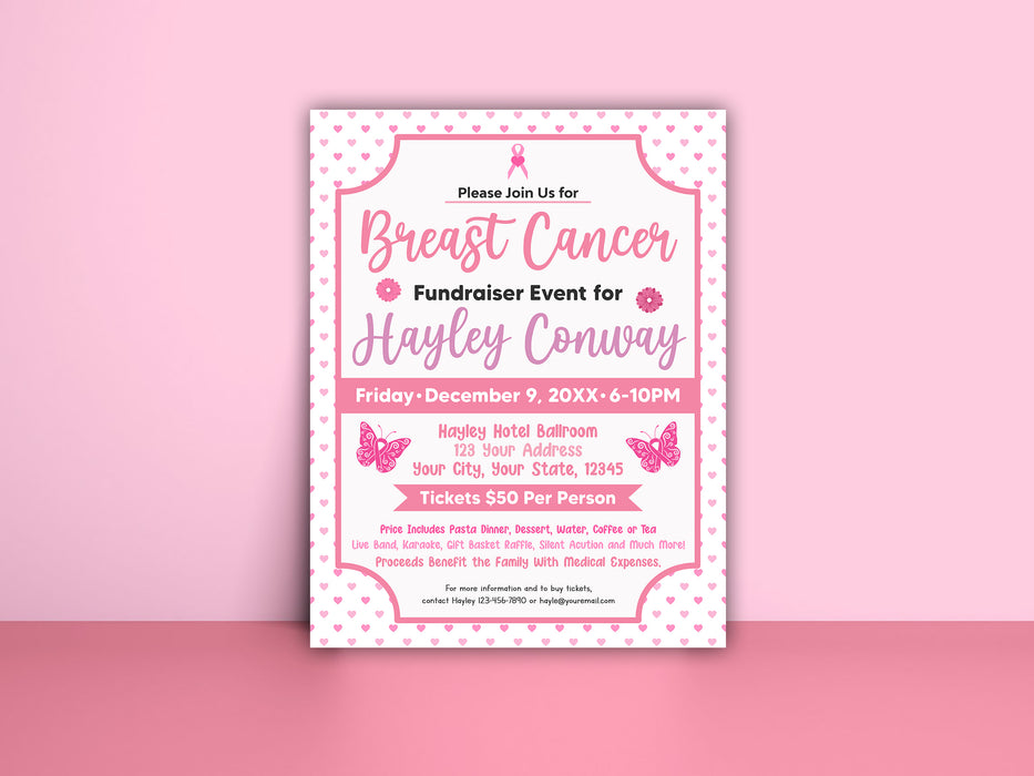 Customizable Breast Cancer Fundraiser Flyer | Awareness Month Cancer Benefit Flyer Template