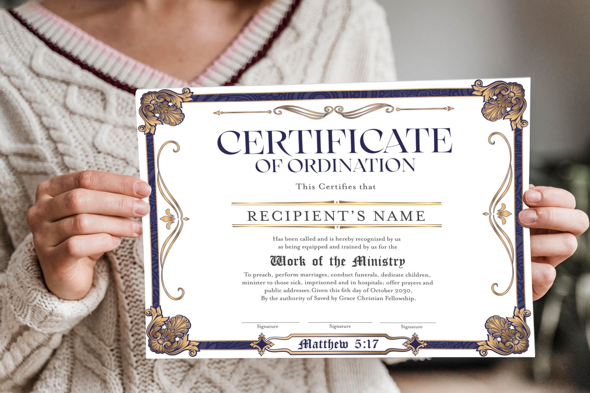 Customizable Ordination Certificate Template | Minister, Pastor and ...