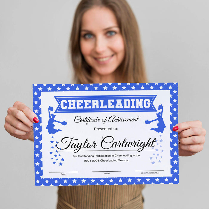 Cheerleader Certificate Royal Blue Template | Cheerleading Sport Award