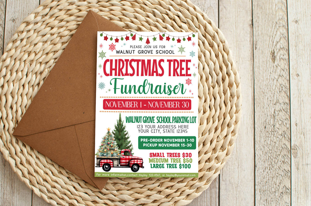 Christmas Tree Fundraiser Flyer Template | PTO PTA Church Community Christmas Holiday Sale Event Poster