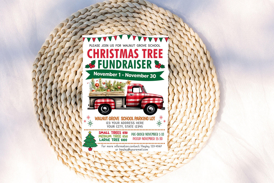 DIY Christmas Tree Fundraiser Flyer | Christmas Holiday Fundraising Sale Event Poster