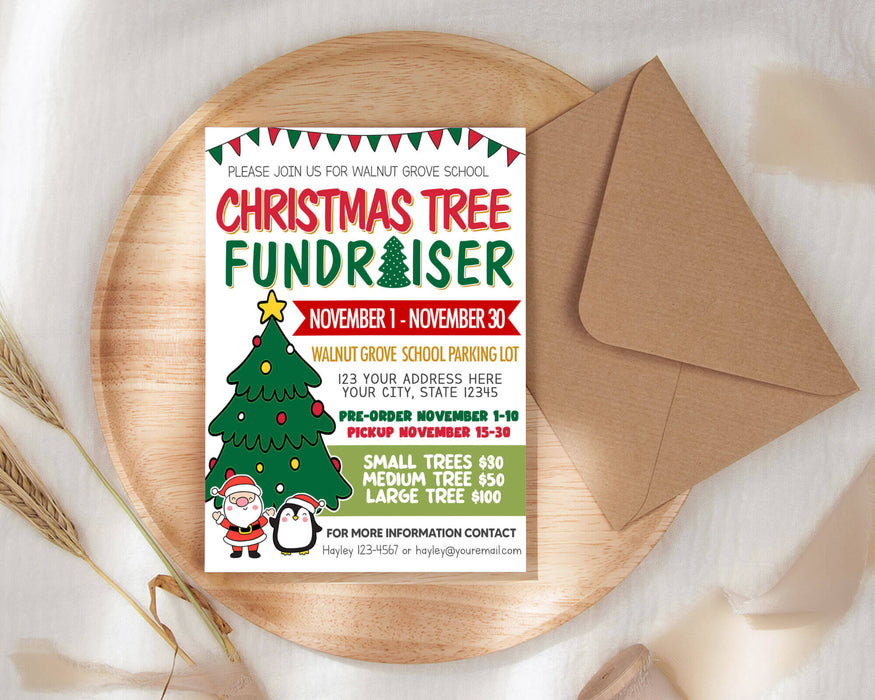 Christmas Tree Fundraiser Flyer Template | PTO PTA Church Community Christmas Holiday Sale Event Poster - Posh Park christmas-tree-fundraiser-flyer-template-pto-pta-church-community-christmas-holiday-sale-event-poster-posh-park