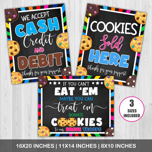 Printable We Accept Payments Sign Cash, Credit and Debit, Cookies Sold Here Sign and If You Can't Eat 'Em Treat 'Em | Cookie Booth Sign Bundle