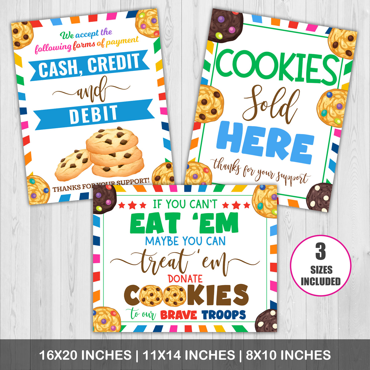 Cookies Sign Pow Printable Cookie Booth Sign Bundle | PDF We Accept Payments Sign Cash ...