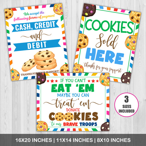 Printable Cookie Booth Sign Bundle | PDF We Accept Payments Sign Cash, Credit Debit, If You Can't Eat 'Em Treat 'Em and Cookies Sold Here Sign