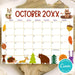 Customizable Autumn Animals October Calendar Planner Template