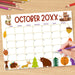 Customizable Autumn Animals October Calendar Planner Template