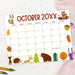 Customizable Autumn Animals October Calendar Planner Template