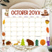 Customizable Autumn Animals October Calendar Planner Template