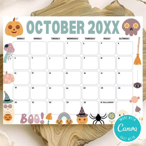 DIY Cute Halloween October Calendar Planner Template