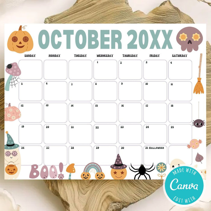 DIY Cute Halloween October Calendar Planner Template