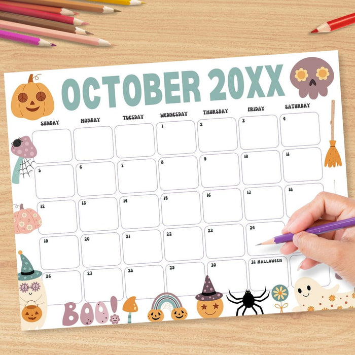 DIY Cute Halloween October Calendar Planner Template