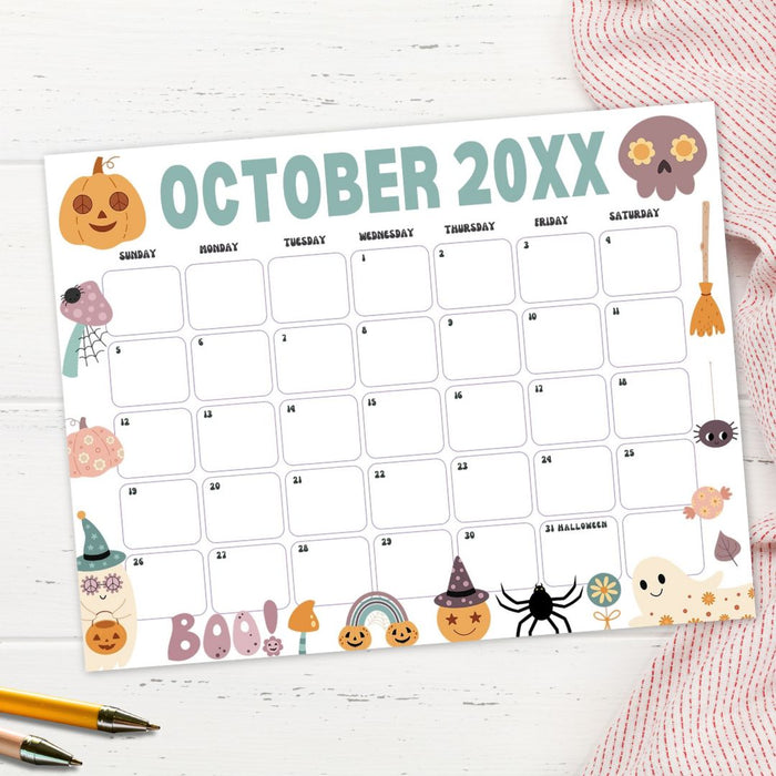 DIY Cute Halloween October Calendar Planner Template