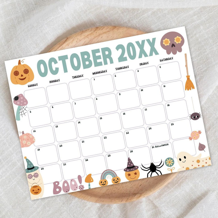 DIY Cute Halloween October Calendar Planner Template