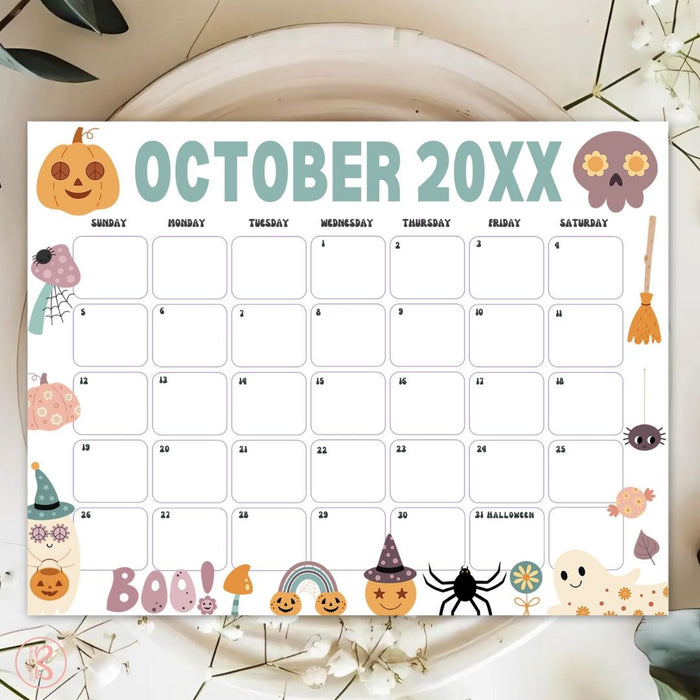 DIY Cute Halloween October Calendar Planner Template