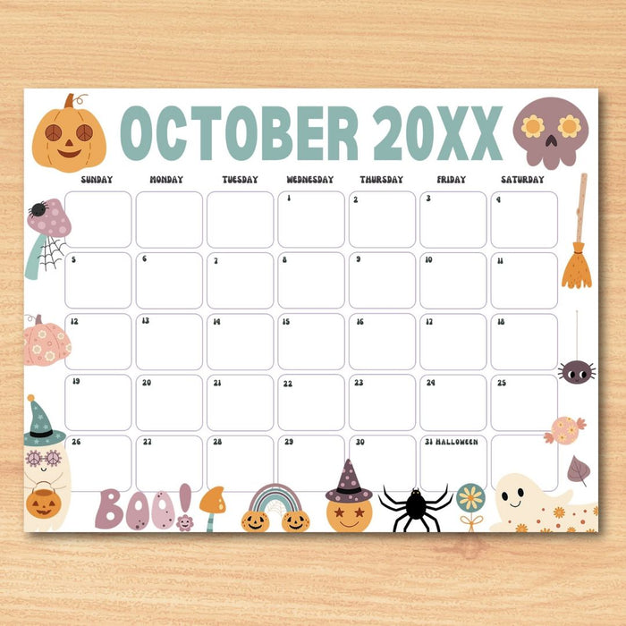 DIY Cute Halloween October Calendar Planner Template