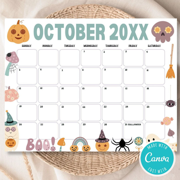 DIY Cute Halloween October Calendar Planner Template