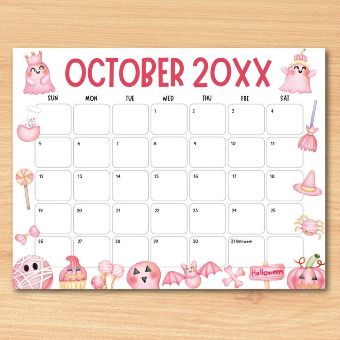 Customizable Digital October Halloween Calendar Planner Template