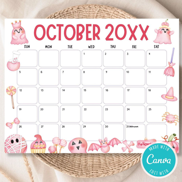 Customizable Digital October Halloween Calendar Planner Template