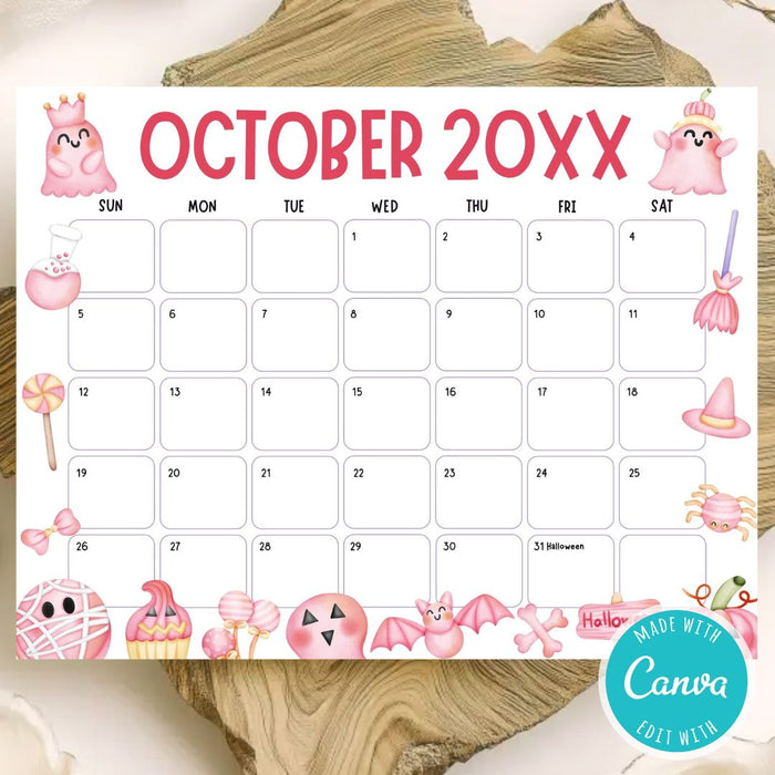 Customizable Digital October Halloween Calendar Planner Template