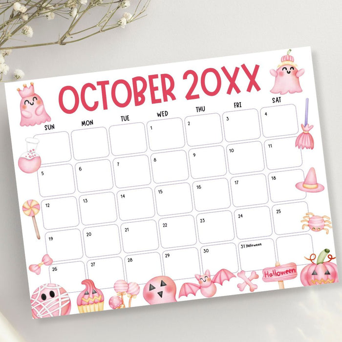 Customizable Digital October Halloween Calendar Planner Template