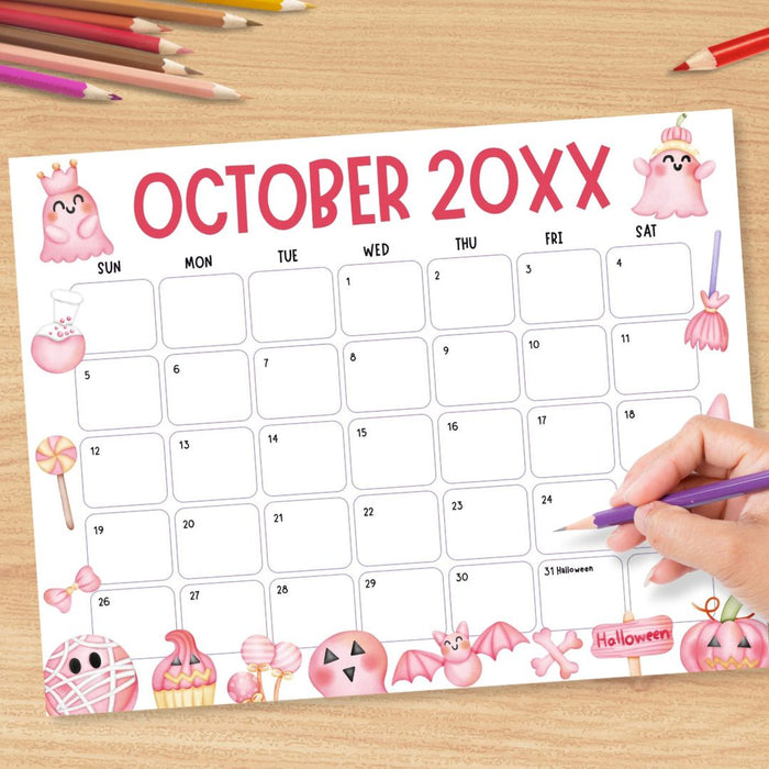 Customizable Digital October Halloween Calendar Planner Template