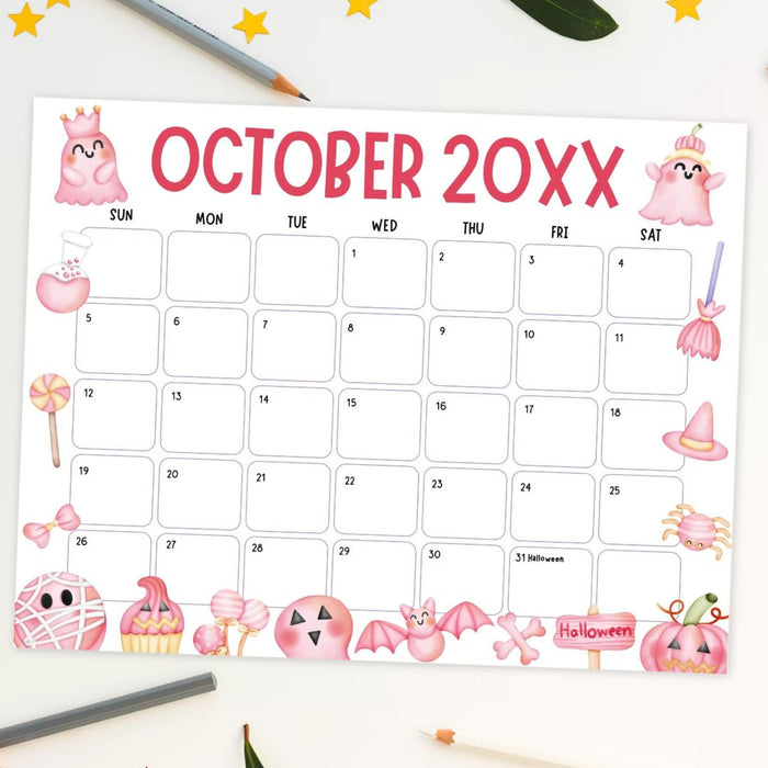 Customizable Digital October Halloween Calendar Planner Template