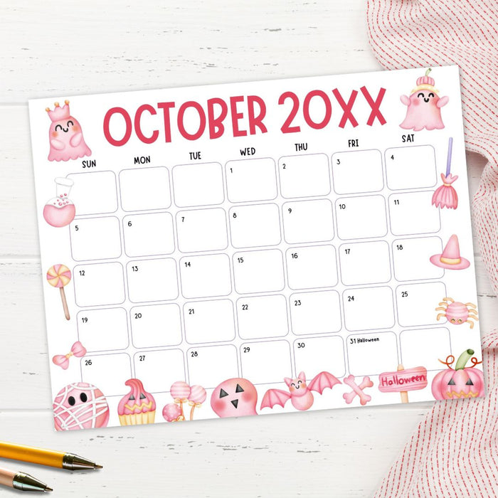 Customizable Digital October Halloween Calendar Planner Template