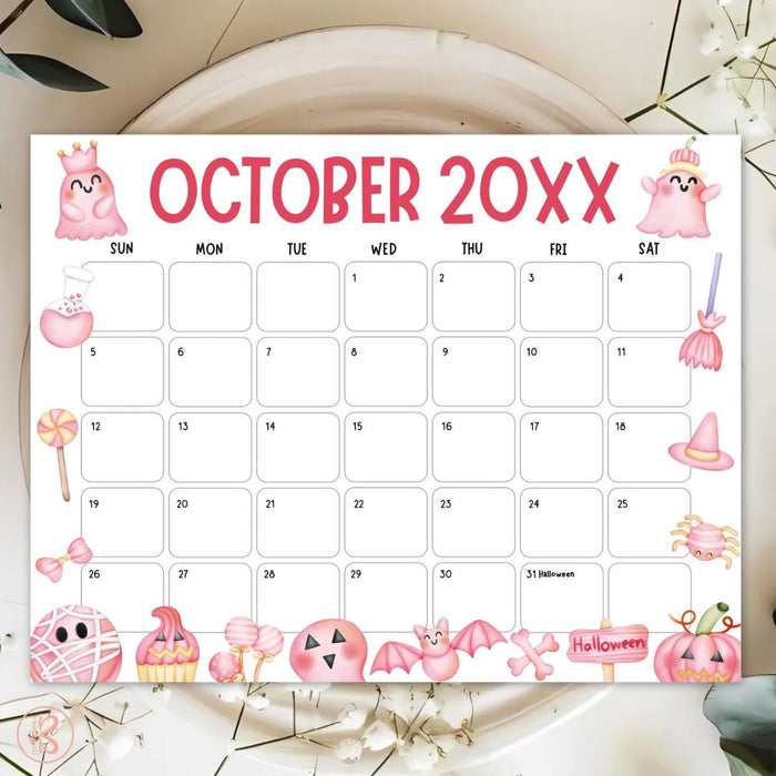 Customizable Digital October Halloween Calendar Planner Template