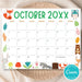 Customizable Fall Colors Animal October Calendar