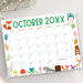 Customizable Fall Colors Animal October Calendar