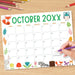 Customizable Fall Colors Animal October Calendar