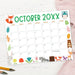 Customizable Fall Colors Animal October Calendar