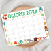 Customizable Fall Colors Animal October Calendar