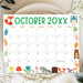 Customizable Fall Colors Animal October Calendar