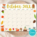 Customizable October Animal Fall Calendar