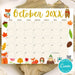 Customizable October Animal Fall Calendar