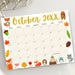 Customizable October Animal Fall Calendar