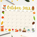 Customizable October Animal Fall Calendar
