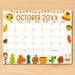 Customizable October Calendar with Fall Harvest Cute Theme